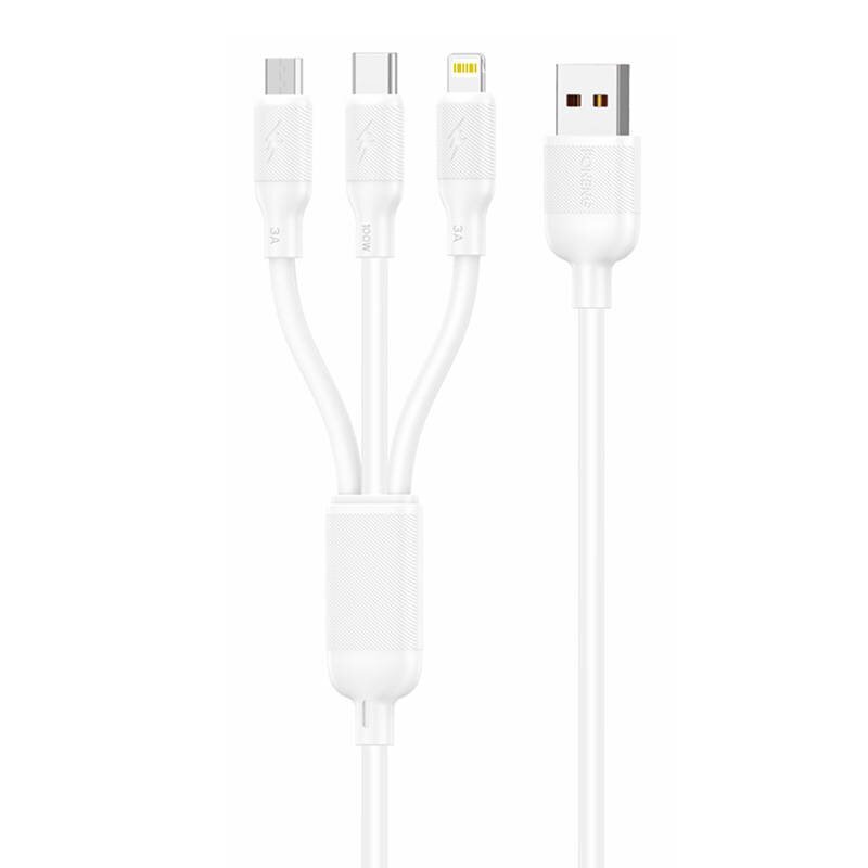 Foneng Foneng X80 3in1 USB-USB-C / Lightning / Micro USB -kaapeli, 100 W, 1,2 m (valkoinen) hinta ja tiedot | Puhelinkaapelit | hobbyhall.fi