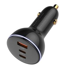 LDNIO LDNIO C102 autolaturi, USB + 2x USB-C, 160 W + USB - Micro USB -kaapeli (musta) hinta ja tiedot | Puhelimen laturit | hobbyhall.fi