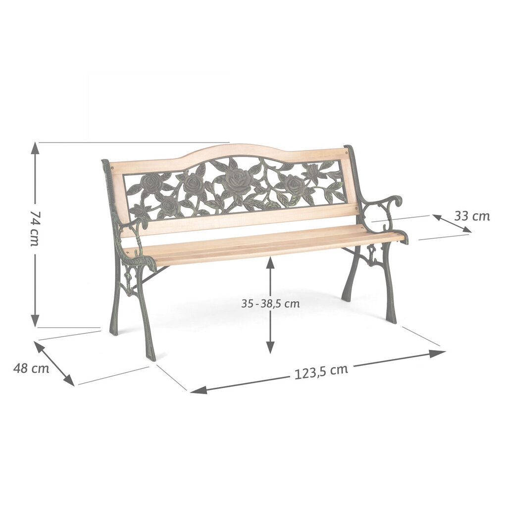 Puutarhapenkki selkänojalla, 123,5 x 74 x 48 cm hinta ja tiedot | Puutarhapenkit | hobbyhall.fi