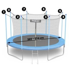 Suojaava trampoliiniverkko sisätiloihin, 374 cm - 12 jalkaa, Neo-Sport hinta ja tiedot | Trampoliinit | hobbyhall.fi