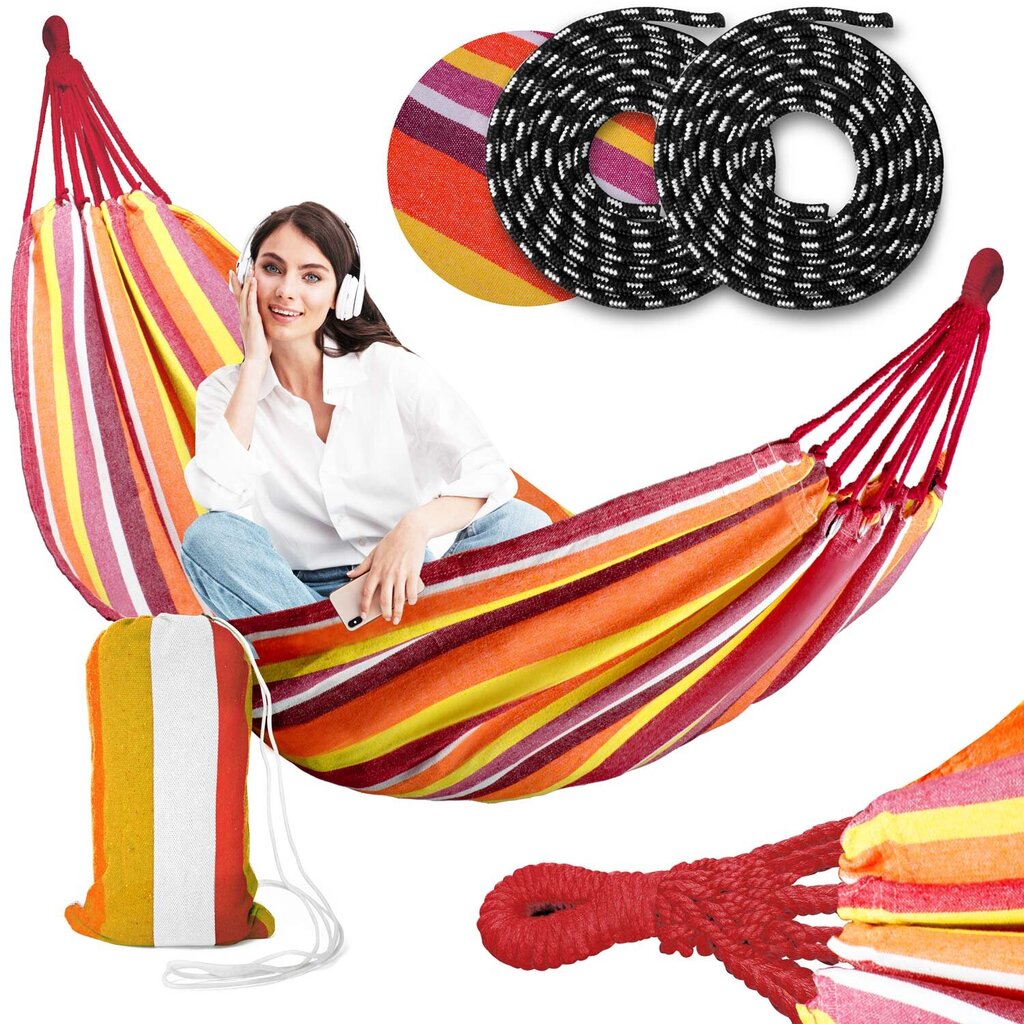 Yksittäinen puutarhariippumatto, Garden Hammock keltainen ja punainen hinta ja tiedot | Riippumatot | hobbyhall.fi