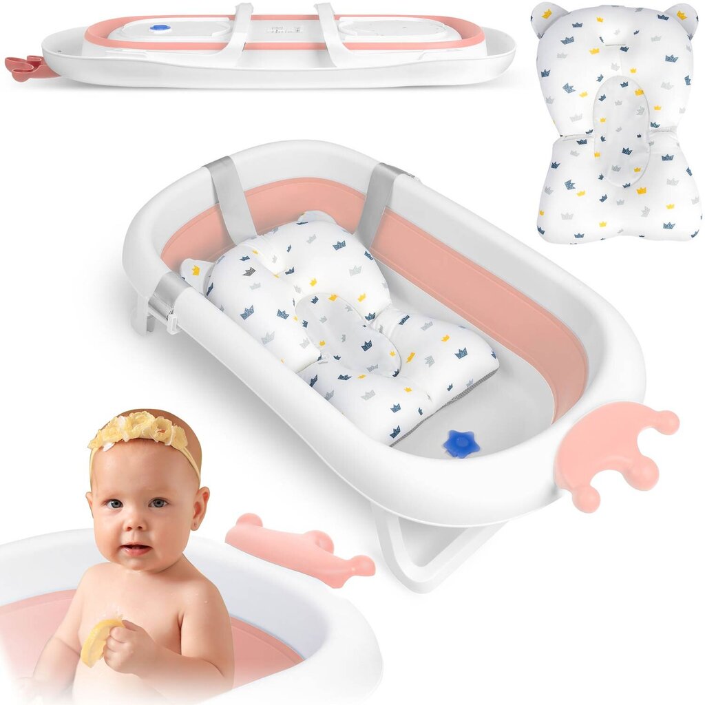 Kokoontaittuva vauvan kylpy tyynyllä, valkoinen ja pinkki hinta ja tiedot | Kylpyvälineet | hobbyhall.fi