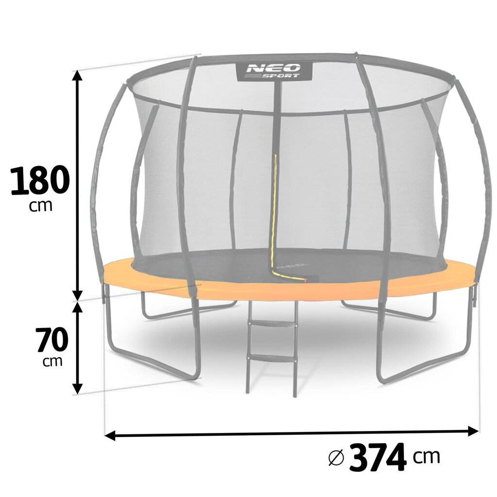 Profiloitu puutarhatrampoliini sisäverkolla, 12 jalkaa / 374 cm, Neo-Sport hinta ja tiedot | Trampoliinit | hobbyhall.fi