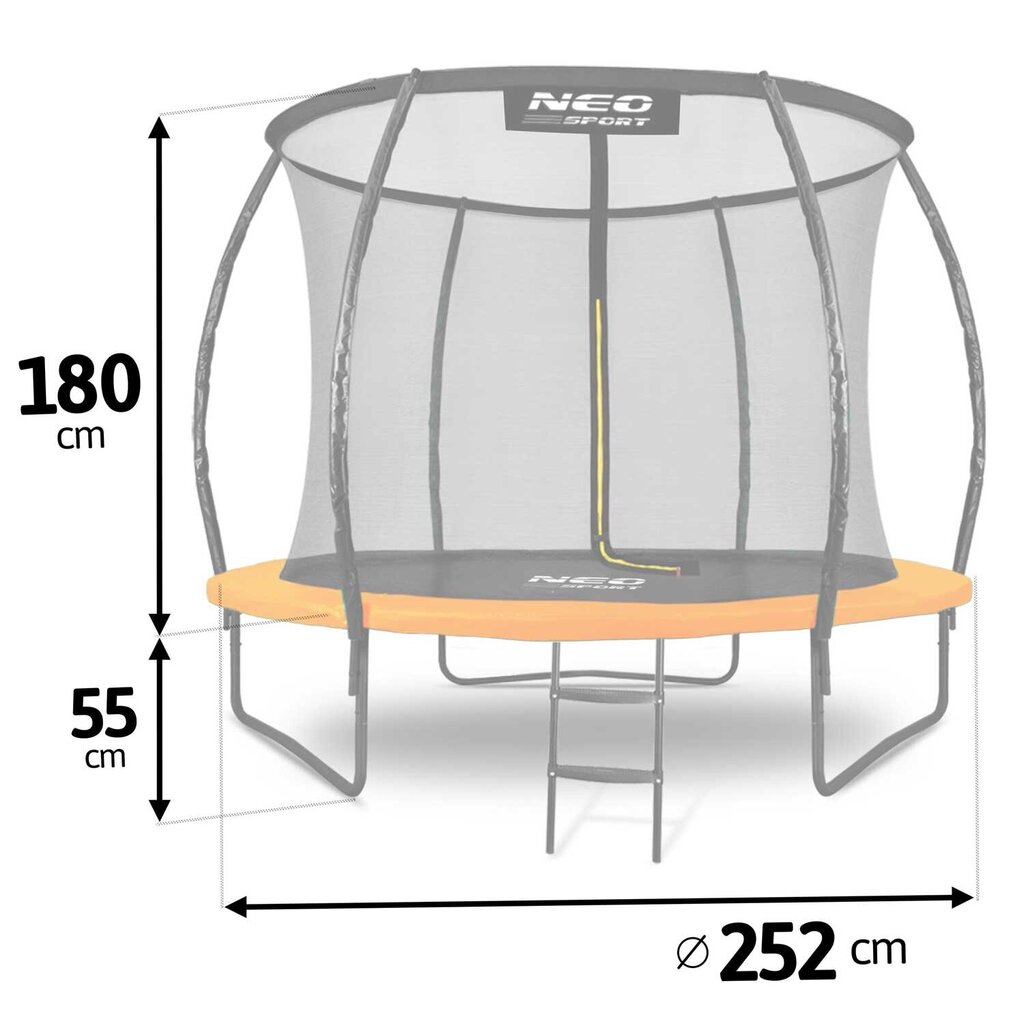 Profiloitu puutarhatrampoliini sisäverkolla, 8 jalkaa / 252 cm, Neo-Sport hinta ja tiedot | Trampoliinit | hobbyhall.fi