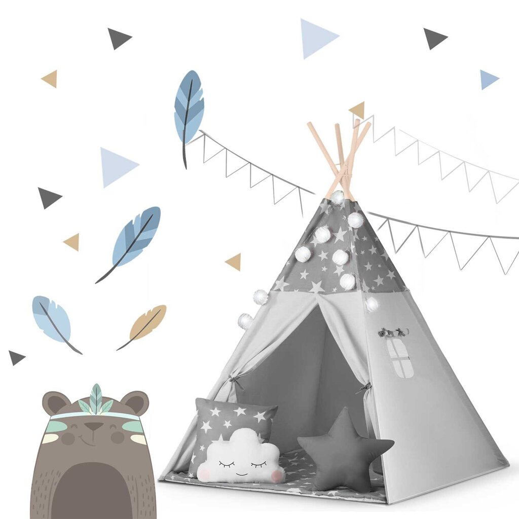 Lasten tiipii teltta koristeilla, harmaa hinta ja tiedot | Lasten leikkimökit ja -teltat | hobbyhall.fi