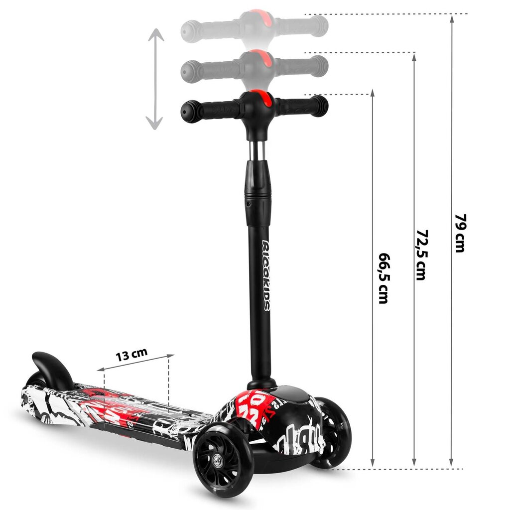 Ricokids Piko kolmipyöräinen potkulauta, musta, jossa on valkoisia ja punaisia kuvioita hinta ja tiedot | Potkulaudat | hobbyhall.fi