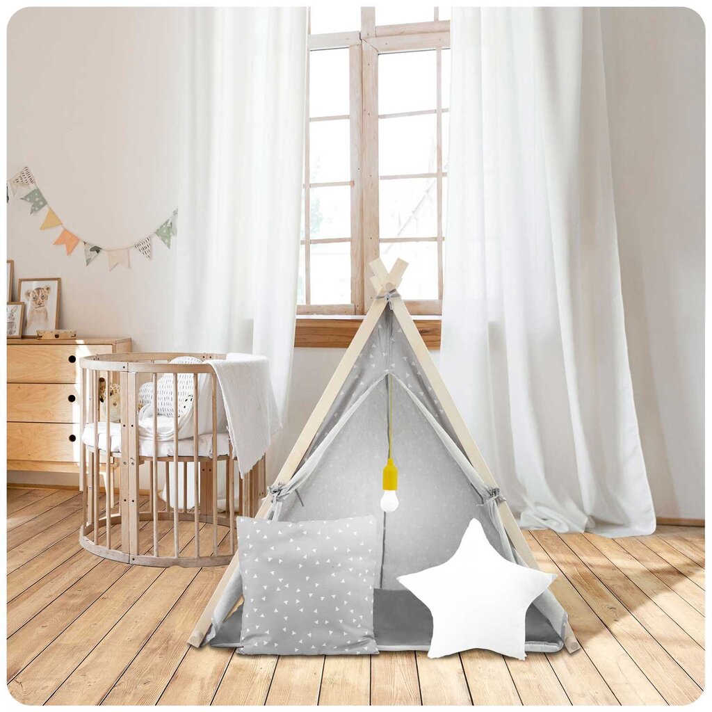 Lasten leikkimökki - teltta, jossa on lamppu , harmaa hinta ja tiedot | Lasten leikkimökit ja -teltat | hobbyhall.fi