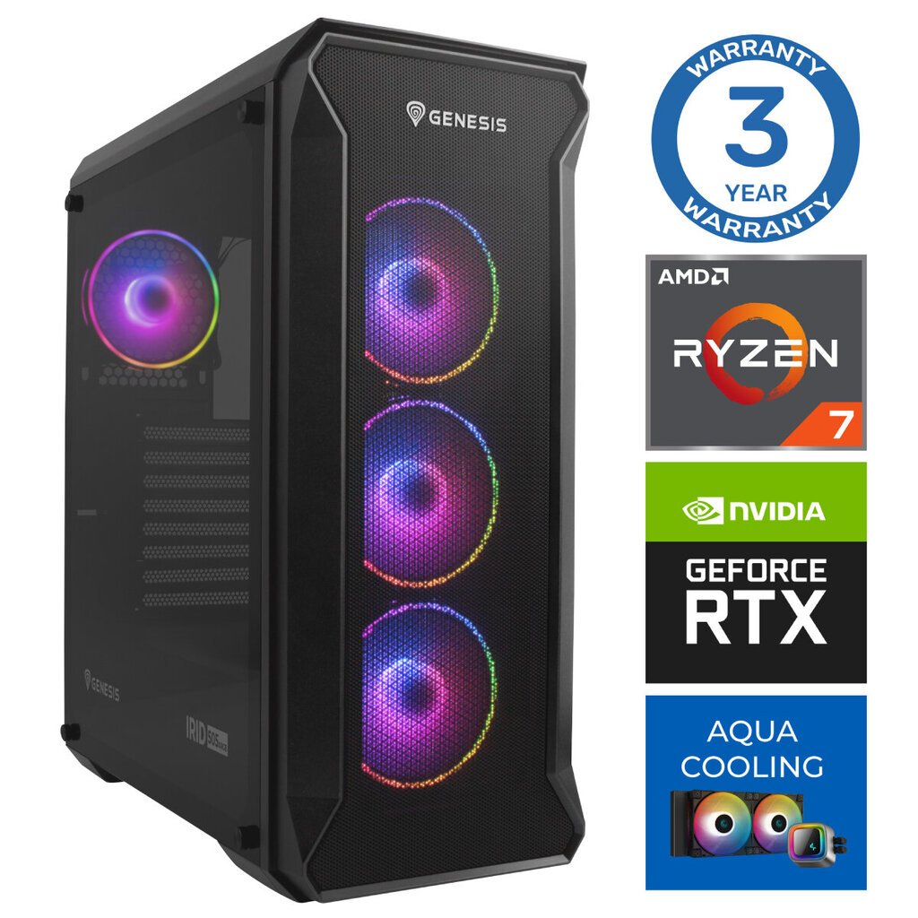 INTOP AQUA Ryzen 7 7700X 64GB DDR5 2TB SSD M.2 NVME+2TB RTX4070 12GB no-OS hinta ja tiedot | Pöytätietokoneet | hobbyhall.fi