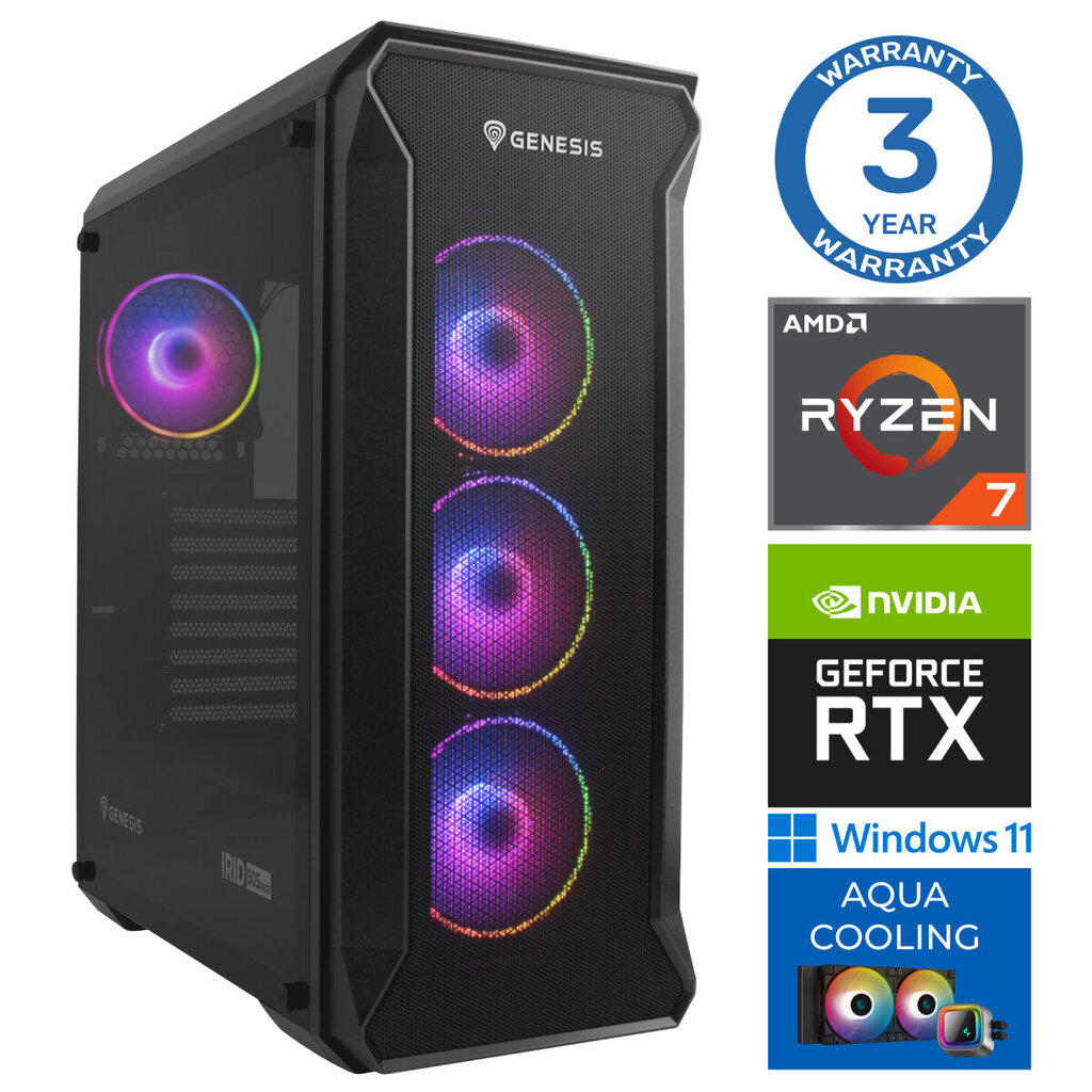 INTOP AQUA Ryzen 7 7700X 16GB DDR5 2TB SSD M.2 NVME RTX4070 12GB WIN11 hinta ja tiedot | Pöytätietokoneet | hobbyhall.fi