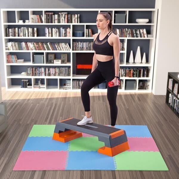 Suojaava lattiamatto One Fitness 60x60x1 cm, 9 kpl, vihreä/sininen hinta ja tiedot | Treenivälineet | hobbyhall.fi