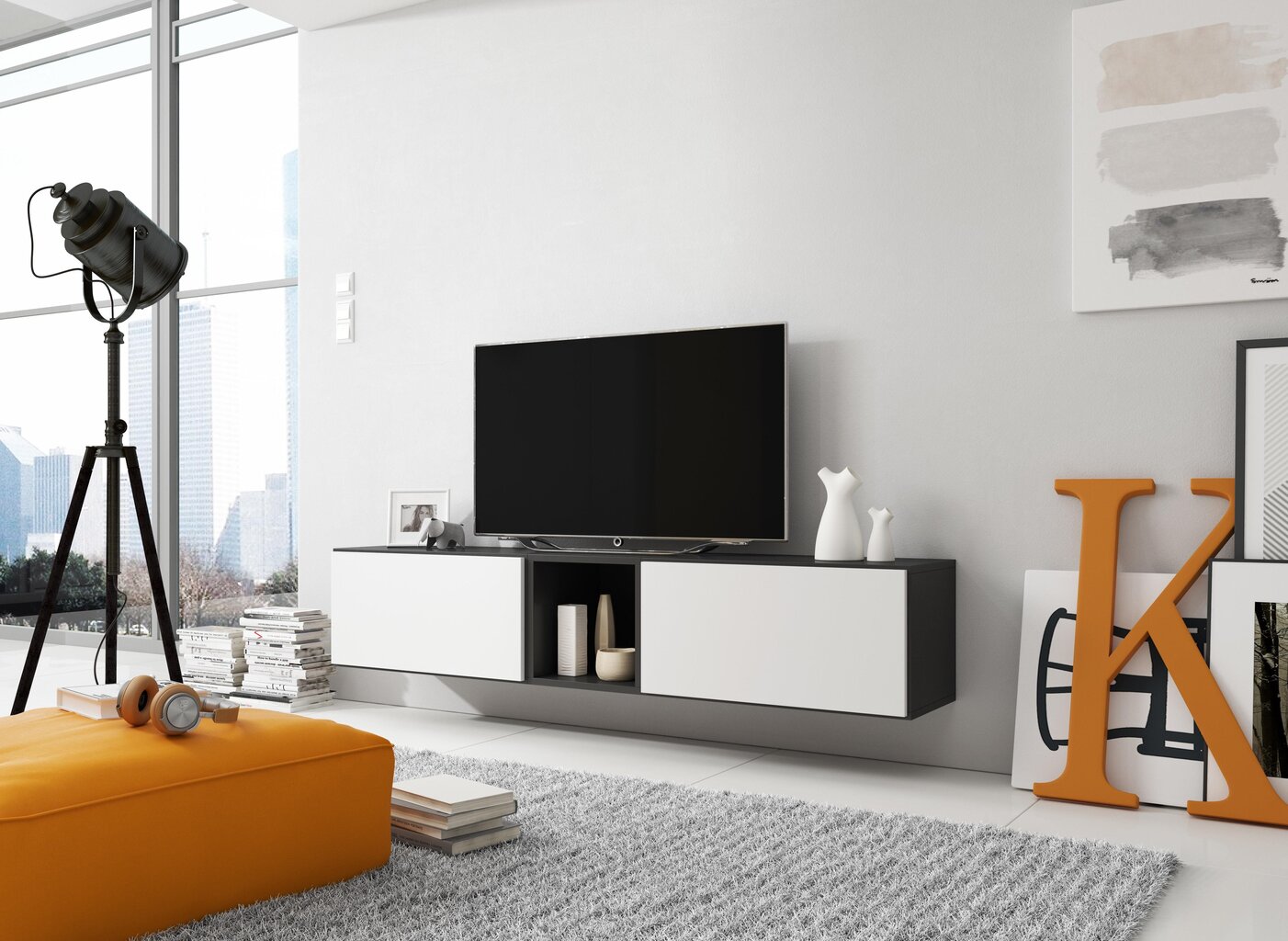 TV-pöytä Cama Meble Roco 10, musta/valkoinen hinta ja tiedot | TV-tasot | hobbyhall.fi