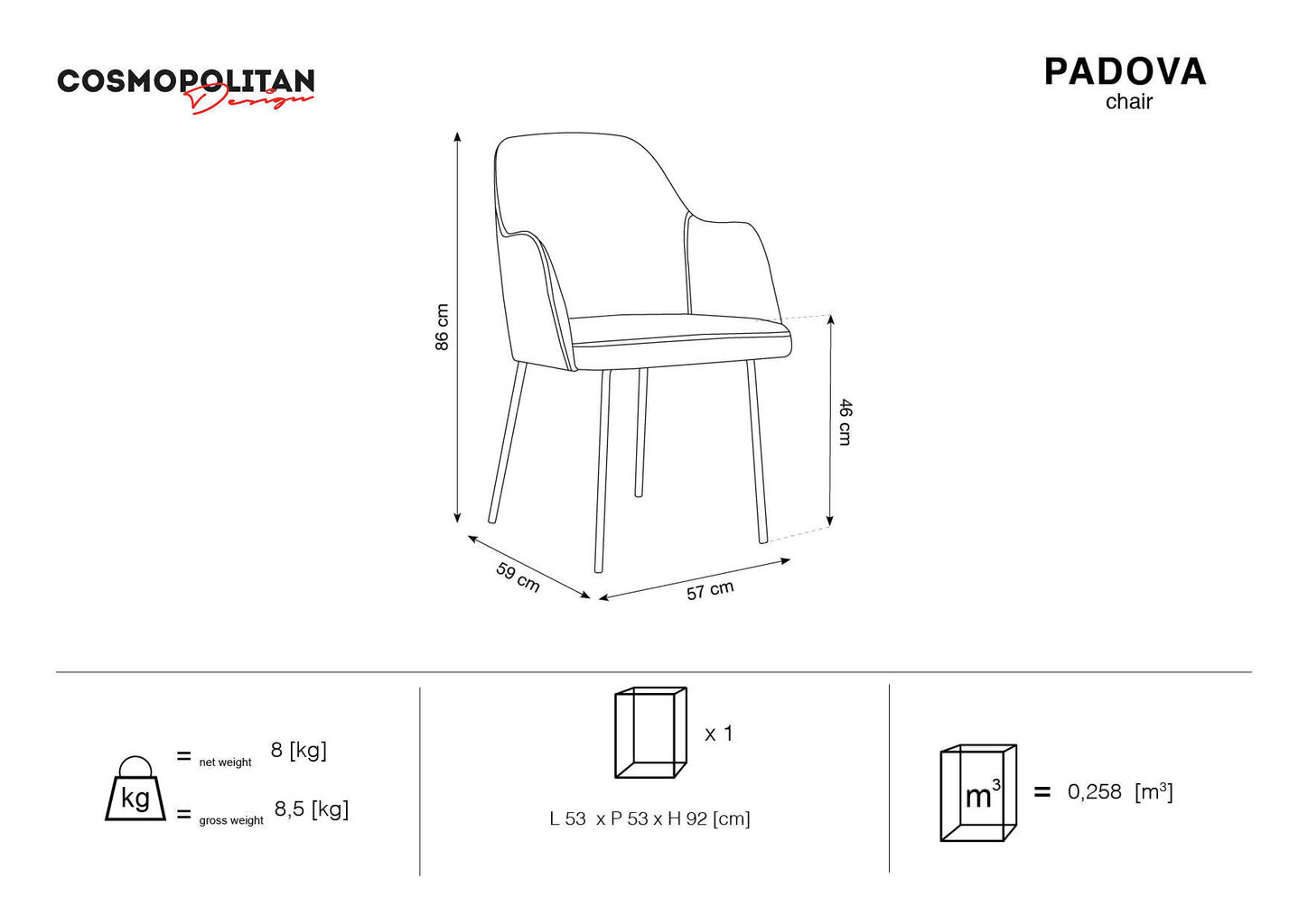 Cosmopolitan Design Padova, Tuoli, beige/kulta hinta ja tiedot | Ruokapöydän tuolit | hobbyhall.fi
