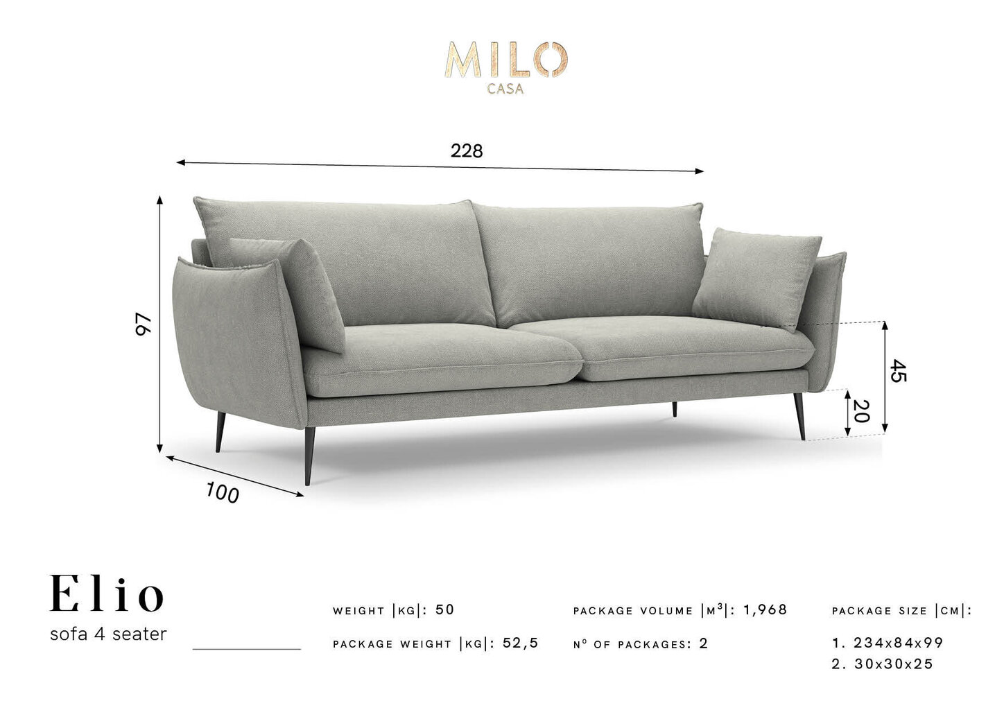 Milo Casa Elio neljän istuttava sohva, vaaleanbeigen värinen hinta ja tiedot | Sohvat ja vuodesohvat | hobbyhall.fi