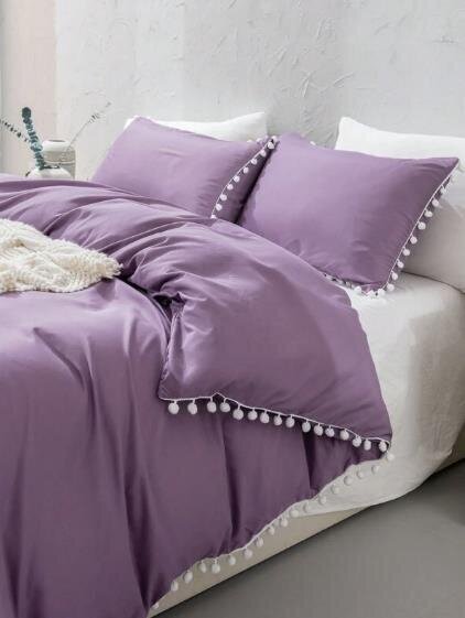 Pom Pom Decor vuodevaatteet setti (160x220 cm), 3 osaa, violetti hinta ja tiedot | Pussilakanat | hobbyhall.fi