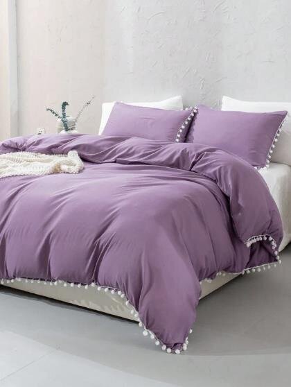 Pom Pom Decor vuodevaatteet setti (160x220 cm), 3 osaa, violetti hinta ja tiedot | Pussilakanat | hobbyhall.fi