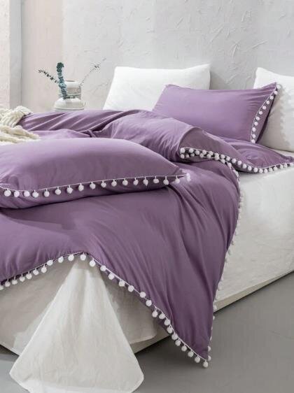 Pom Pom Decor vuodevaatteet setti (220x230 cm), 3 osaa, violetti hinta ja tiedot | Pussilakanat | hobbyhall.fi