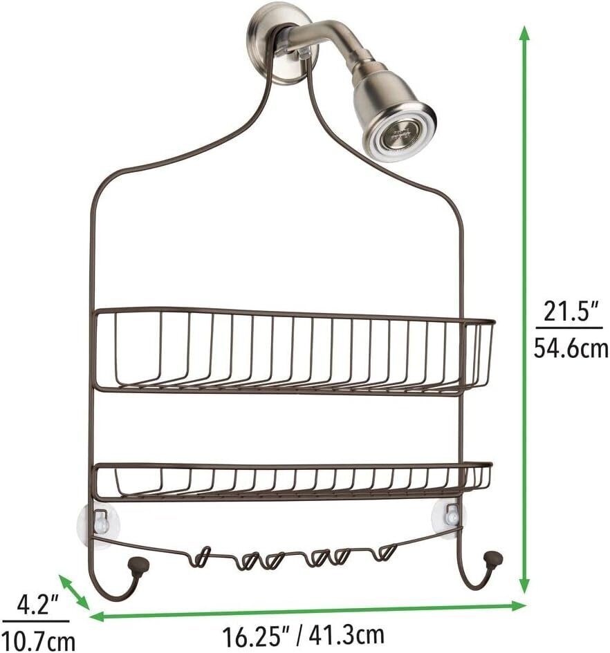 Riippuva suihkukori mDesign, metallia, 2 isoa koukkua, 4 pientä koukkua, musta hinta ja tiedot | Kylpyhuoneen sisustus | hobbyhall.fi