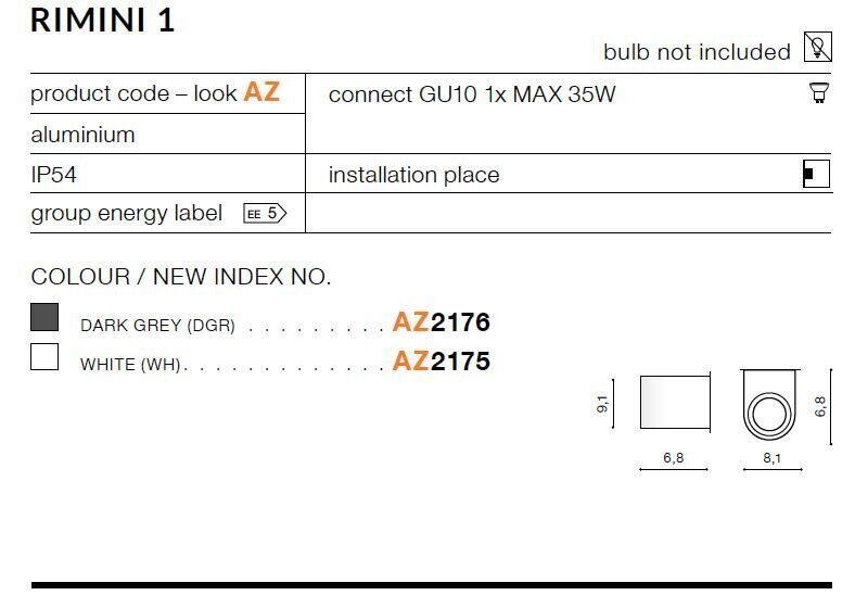 Azzardo seinäulkovalaisin Rimini 1 AZ2175 kaina ir informacija | Puutarha- ja ulkovalot | hobbyhall.fi