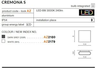 Azzardo seinä ulkovalaisin Cremona S AZ2179 hinta ja tiedot | Puutarha- ja ulkovalot | hobbyhall.fi