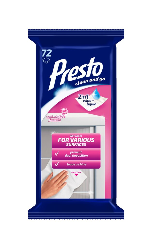 Antistaattiset puhdistusliinat, Presto Clean baldams, 72 kpl hinta ja tiedot | Puhdistusaineet | hobbyhall.fi