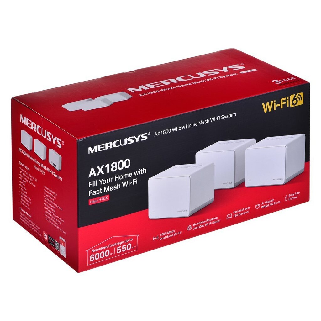 TP-LINK Mercusys Halo H70X Syst m WiFi AX1800 3pakkaus hinta ja tiedot | Reitittimet ja modeemit | hobbyhall.fi