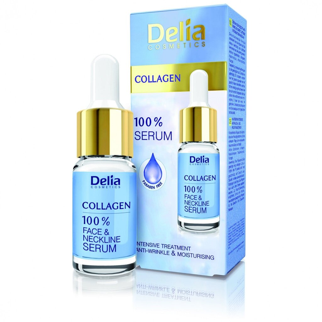 Kosteuttava kasvojen ja kaulan seerumi Delia Cosmetics 100% Collagen Intensive 10 ml hinta ja tiedot | Kasvoöljyt ja seerumit | hobbyhall.fi