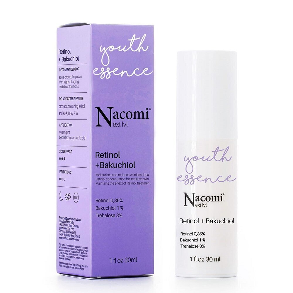 Seerumi ikääntyvälle iholle Nacomi Next Level Retinol + Bakuchiol 30 ml hinta ja tiedot | Kasvoöljyt ja seerumit | hobbyhall.fi