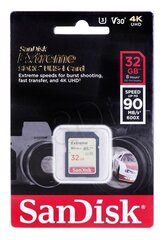 Muistikortti SANDISK 32GB Extreme SDHC UHS-I U3 V30 90/40 MB / s hinta ja tiedot | Kameran muistikortit | hobbyhall.fi