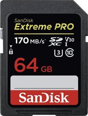 SanDisk Extreme Pro SDXC UHS-I 64 GB hinta ja tiedot | Kameran muistikortit | hobbyhall.fi