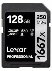 Lexar Professional 1667x UHS-II SDXC, 128 GB, High-speed, Class 10, UHS Speed Class 3 (U3) and Video Speed Class 60 (V60), 120 M hinta ja tiedot | Kameran muistikortit | hobbyhall.fi