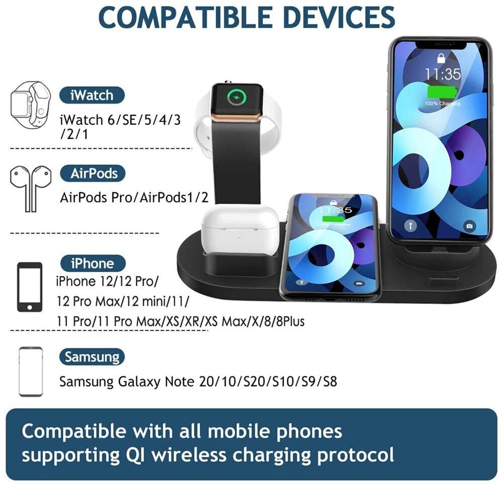 6 in 1 Android, iPhone, AirPods ja iWatch-laturi, LIVMAN, BXD-07A hinta ja tiedot | Puhelimen laturit | hobbyhall.fi