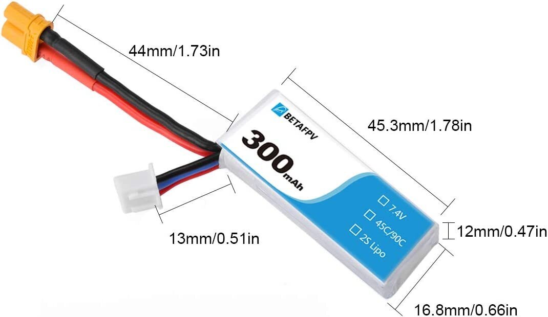 1 kpl Lipo-akku 7,4V 300mAh 45C 2S HV-akku XT30 18AWG silikonilanka 2S Whoop hinta ja tiedot | Älylaitteiden lisätarvikkeet | hobbyhall.fi