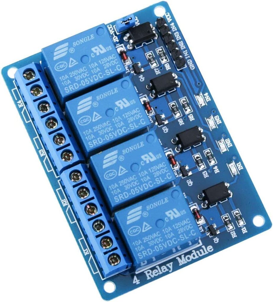 Relemoduuli 4 kanavaa 4CH DC 5V optisella kytkimellä UNO R3 Mega 1280 DSP Arm PIC AVR Raspberry Pi hinta ja tiedot | Älylaitteiden lisätarvikkeet | hobbyhall.fi