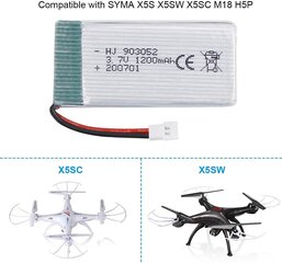 3 kpl. Ladattava Lipo-akku (3,7 V 1200 mAh Lipo) Syma X5SC X5SW -nelikopteridrooneille hinta ja tiedot | Älylaitteiden lisätarvikkeet | hobbyhall.fi