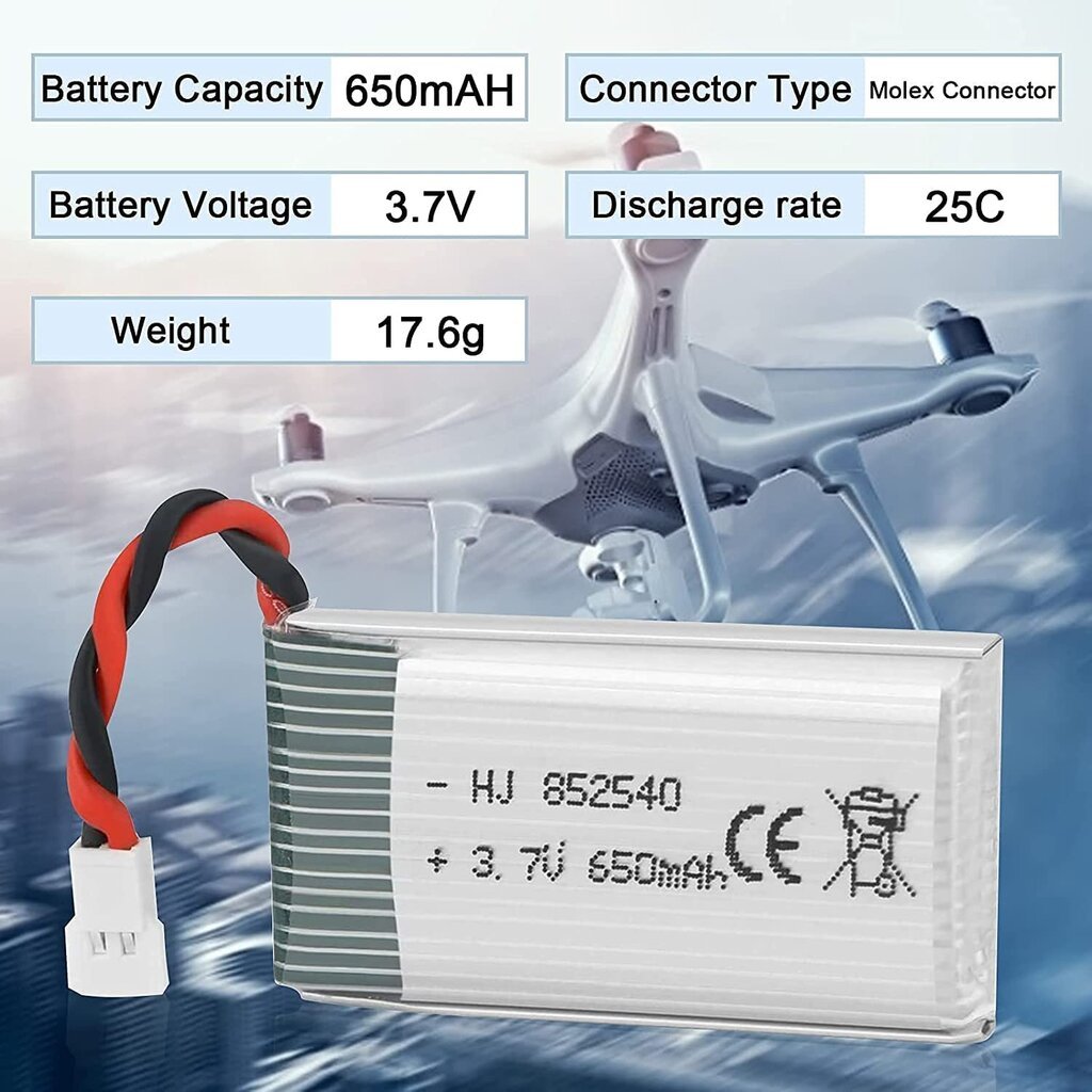 3 kpl. akku "Syma Drone x5C X5" 3.7V 650mAh 25C Advanced Lipo hinta ja tiedot | Älylaitteiden lisätarvikkeet | hobbyhall.fi