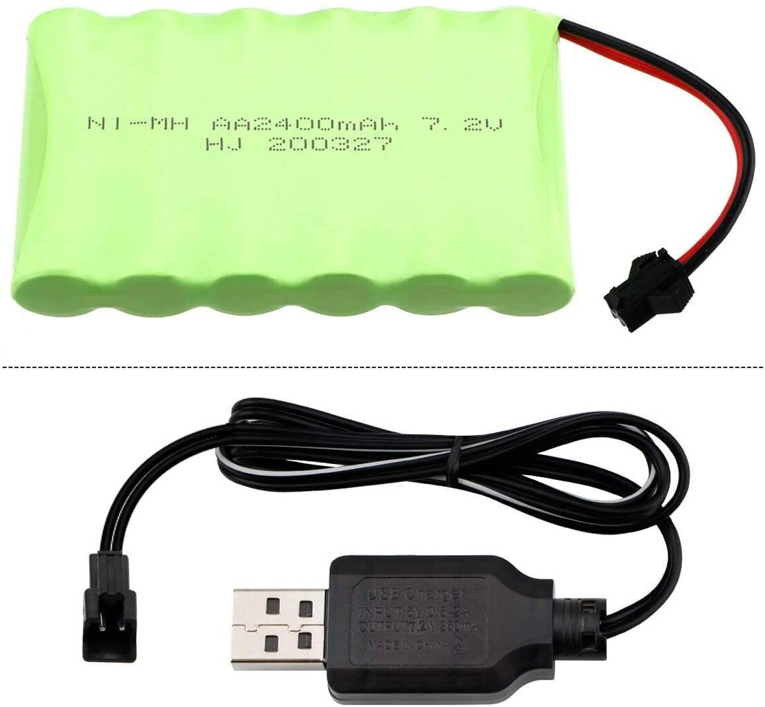 1 kpl. 7,2 V 2400 mAh Ni-MH AA ladattava akku sm-2P 2-nastaisella liittimellä ja USB-laturikaapelilla RC-kuorma-autoille hinta ja tiedot | Älylaitteiden lisätarvikkeet | hobbyhall.fi