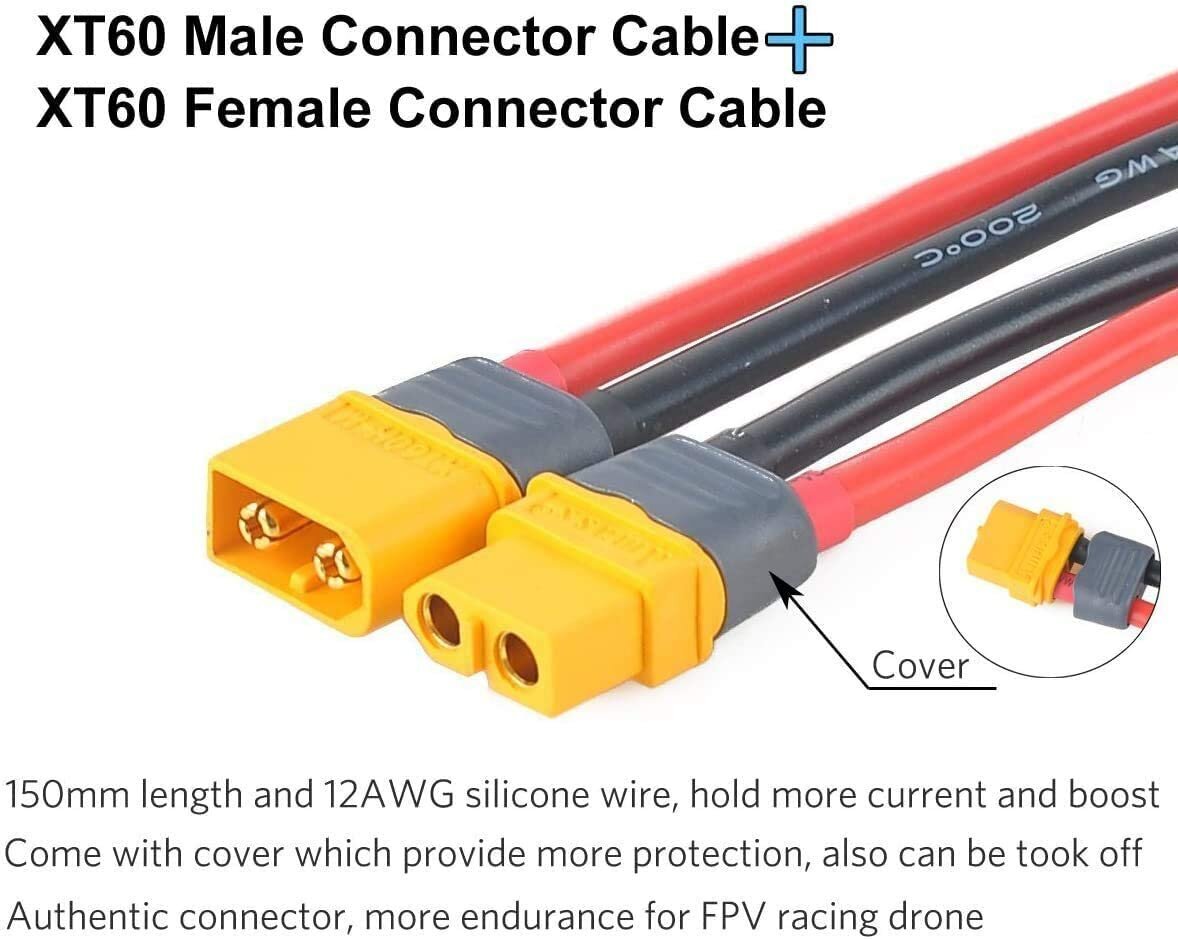 2 paria XT60 naaraspuolinen urosliitin 150 mm 12AWG silikonikaapelin koteloliittimellä Lipo Battery FPV -droonelle hinta ja tiedot | Älylaitteiden lisätarvikkeet | hobbyhall.fi