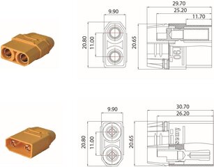 paria XT90H korkealaatuisia uros- ja naarasjatkokaapelin liittimiä RC Lipo -akulle hinta ja tiedot | Älylaitteiden lisätarvikkeet | hobbyhall.fi