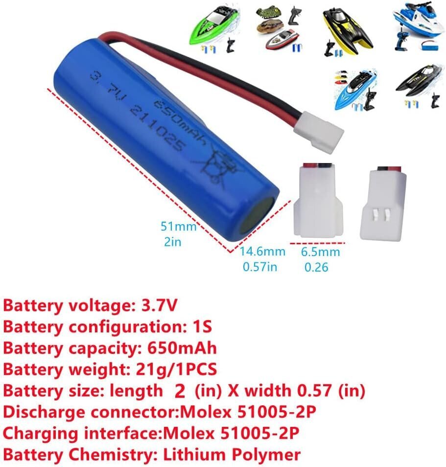 3,7 V 650 mAh litiumakku SYMA Q9 H126 H131 H118 RH701 kaukosäätimen pikaveneleluveneille hinta ja tiedot | Paristot | hobbyhall.fi