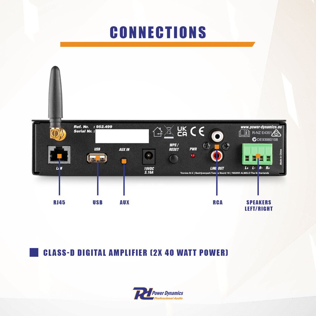 Power Dynamics WT240A Wifi-stereovahvistin hinta ja tiedot | Kaiuttimet ja soundbarit | hobbyhall.fi