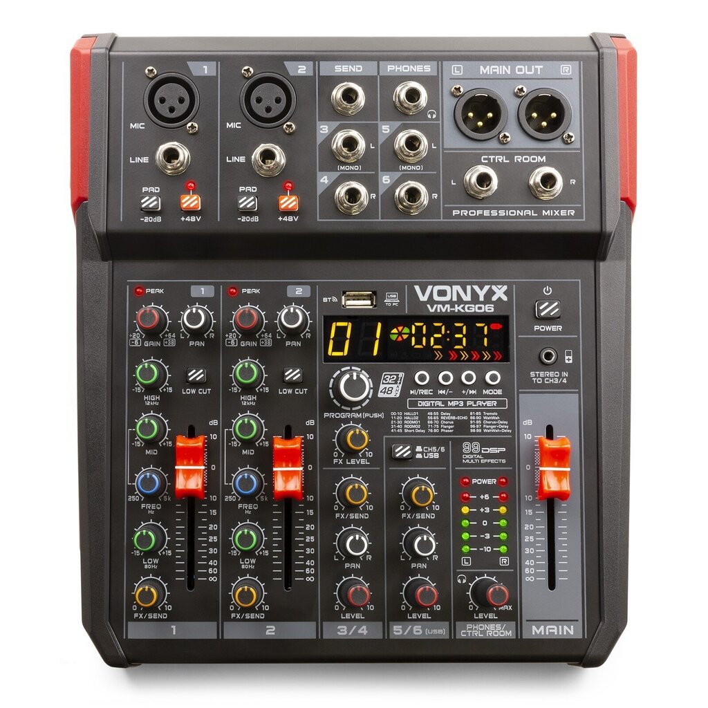 Vonyx VM-KG06 Musiikkimikseri 6-kanavainen BT/DSP/USB-levy hinta ja tiedot | DJ-laitteet | hobbyhall.fi