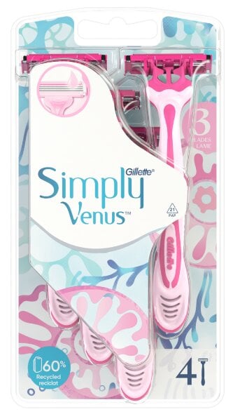 Gillette Venus Simply3 -höyläterät, 4 kpl hinta ja tiedot | Parranajo ja karvanpoisto | hobbyhall.fi