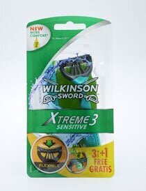 Kertakäyttöiset partahöylät miehille Wilkinson Sword Xtreme 3 Sensitive, 3+1 kpl hinta ja tiedot | Parranajo ja karvanpoisto | hobbyhall.fi