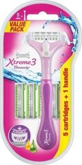 Sarja Wilkinson Sword Xtreme3 Beauty: partakone, 1 kpl + ajopäät, 5 kpl hinta ja tiedot | Parranajo ja karvanpoisto | hobbyhall.fi