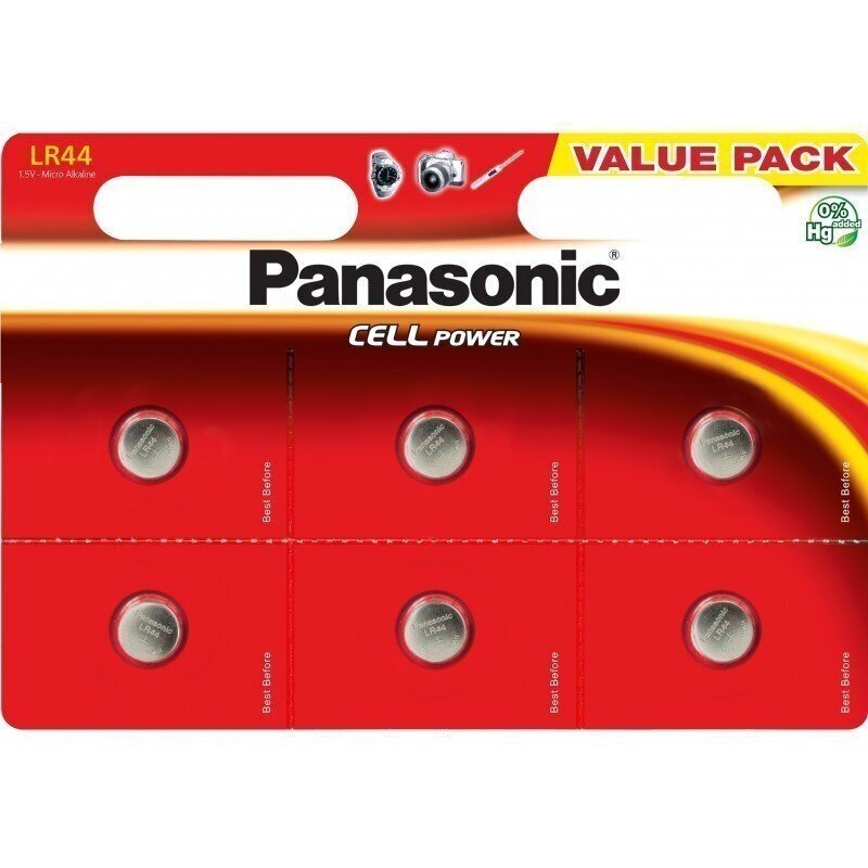 Alkaliparistot Panasonic 1,5V LR44 6 kpl hinta ja tiedot | Paristot | hobbyhall.fi