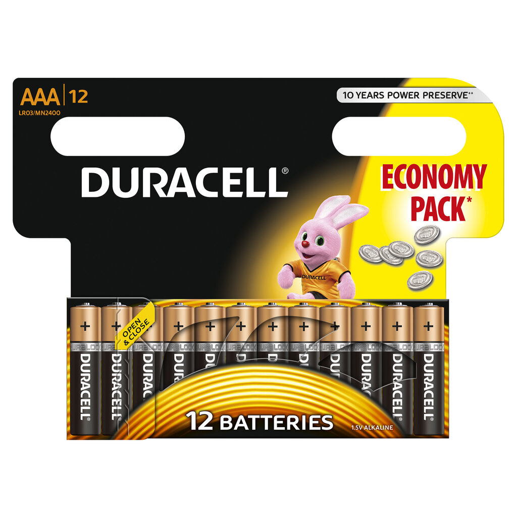 Paristot Duracell AAA MN2400 Alkaline LR03 1,5 V, 12 kpl (EU -läpipainopakkaus) hinta ja tiedot | Paristot | hobbyhall.fi