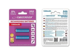 Ladattava akku Esperanza EZA101B Ni-MH AAA 1000MAH 2kpl. hinta ja tiedot | Esperanza Valaistus ja sähkölaitteet | hobbyhall.fi