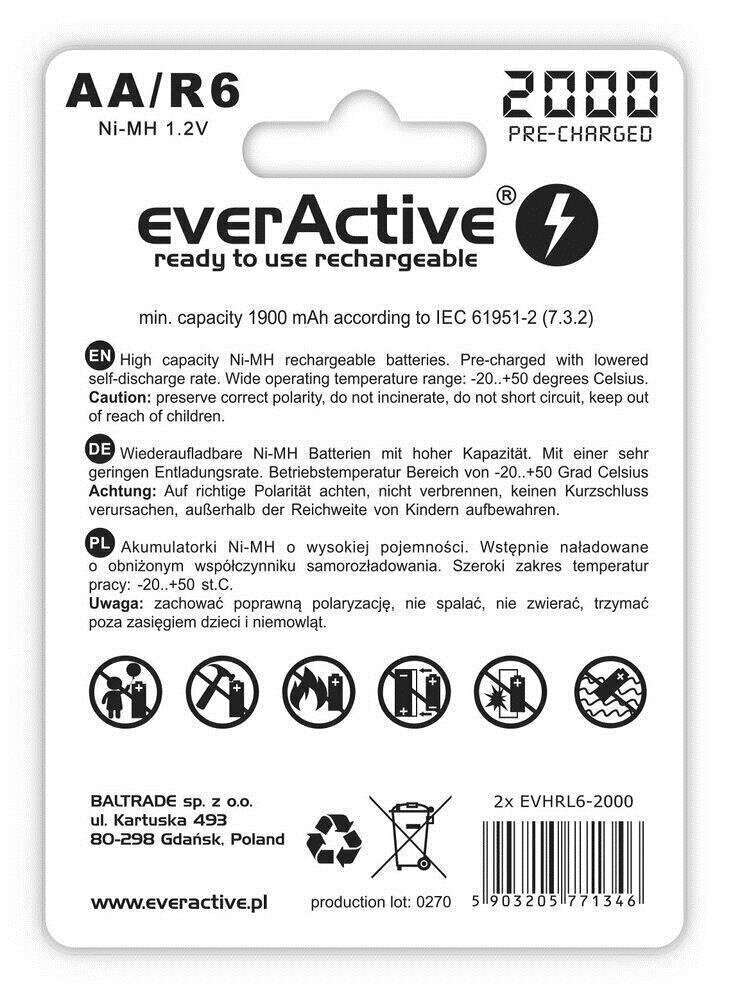 Ladattavat akut everActive EVHRL6-2000 hinta ja tiedot | Paristot | hobbyhall.fi