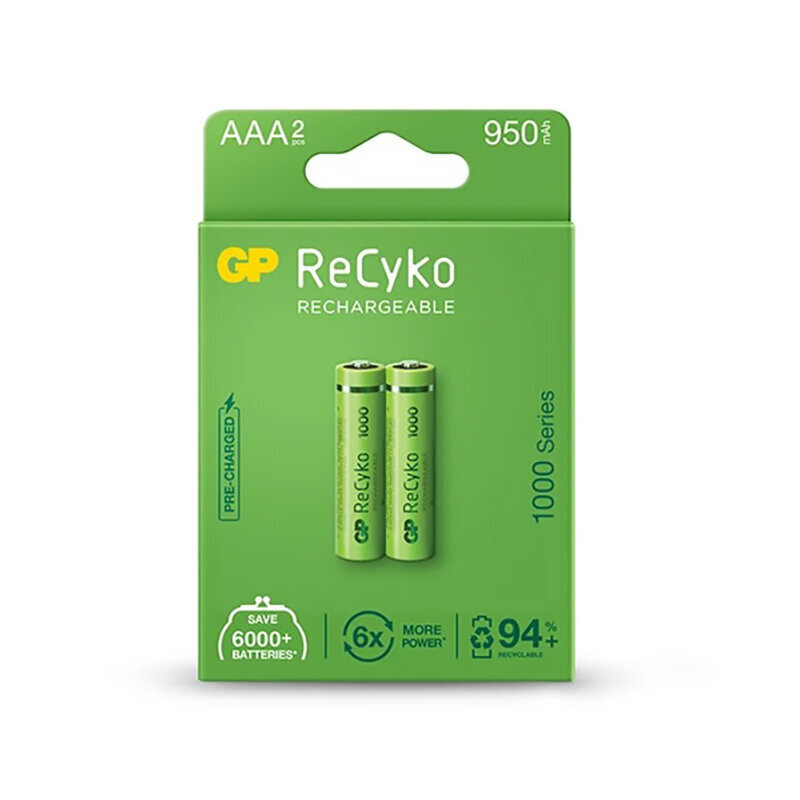 Ladattavat akut GP ReCyko NiMH AAA 950 mAh EB2. hinta ja tiedot | Paristot | hobbyhall.fi