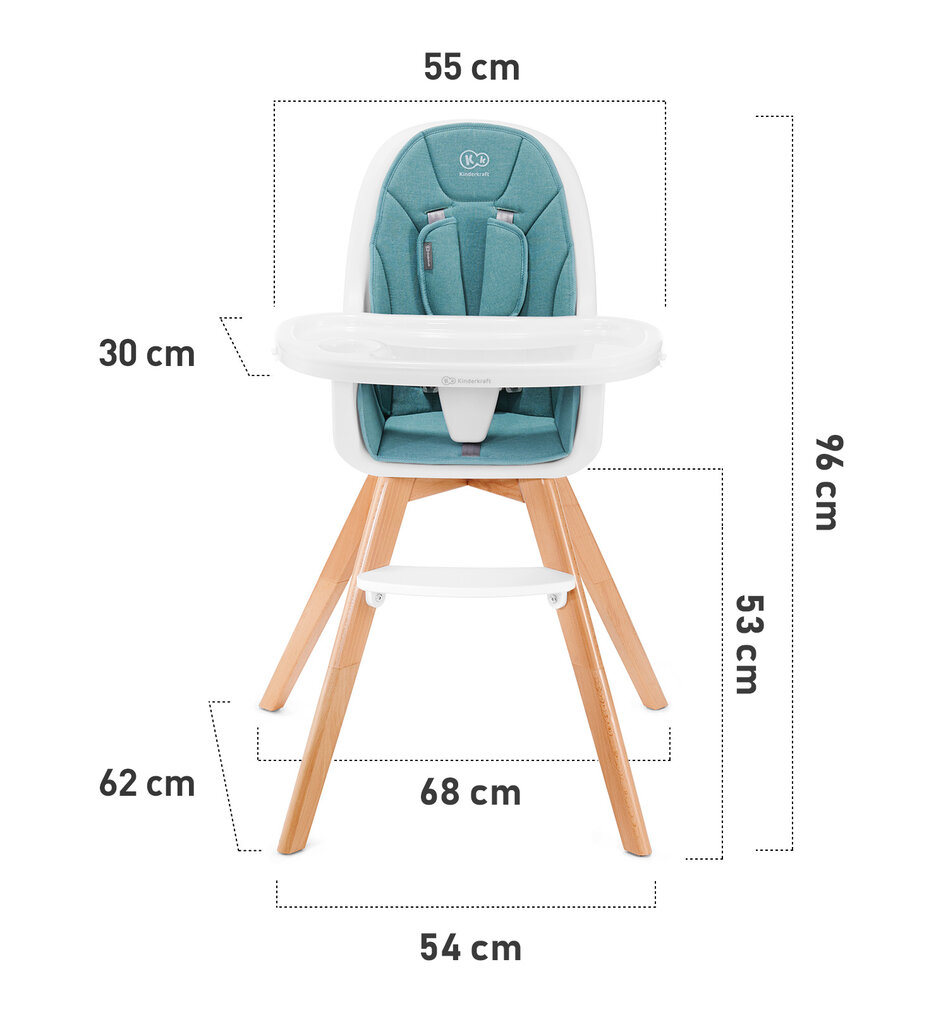 KINDERKRAFT syöttötuoli TIXI 2in1, turkoosi hinta ja tiedot | Syöttötuolit | hobbyhall.fi